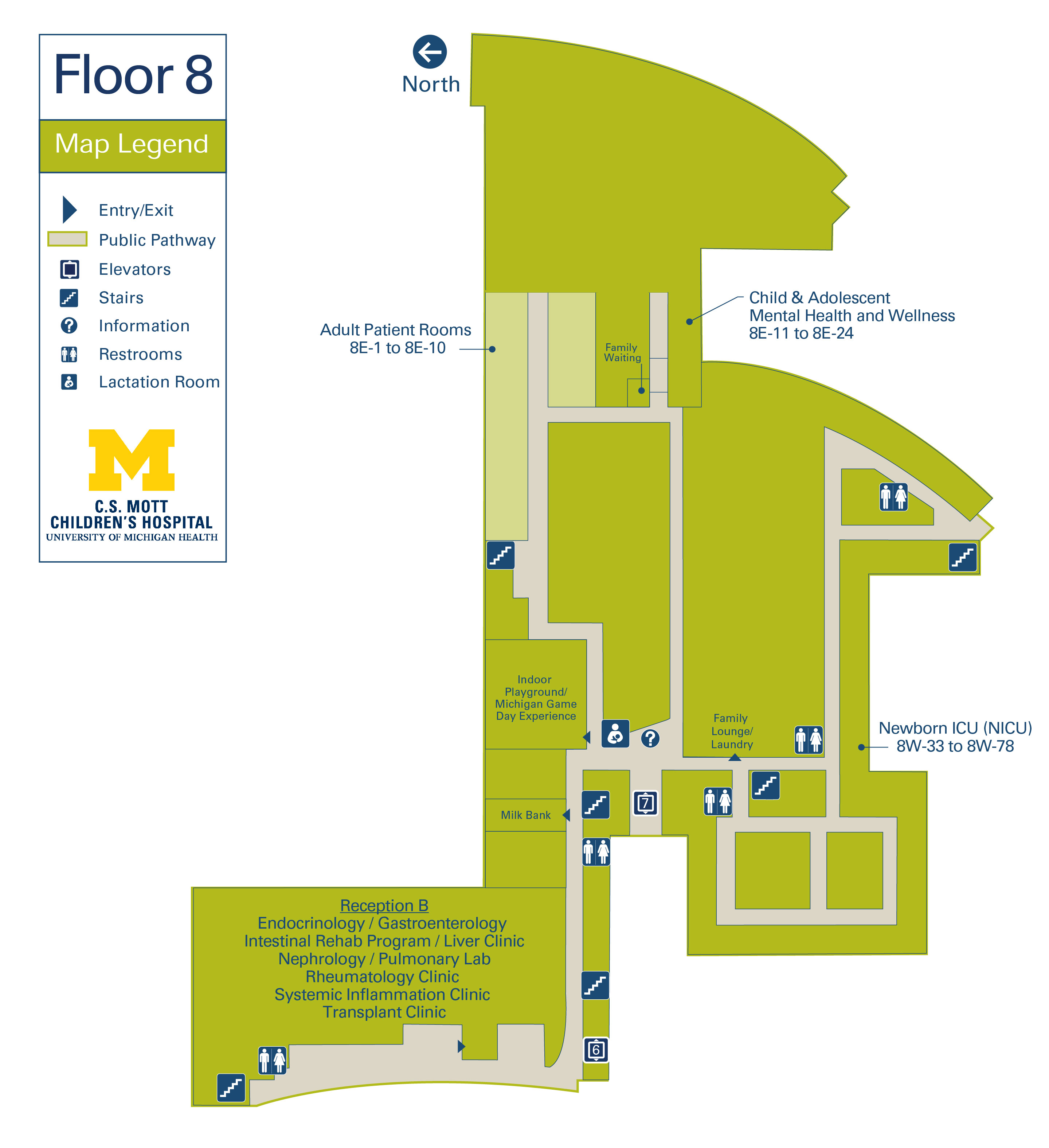 Floor map of C.S. Mott Children's Hospital Floor 8