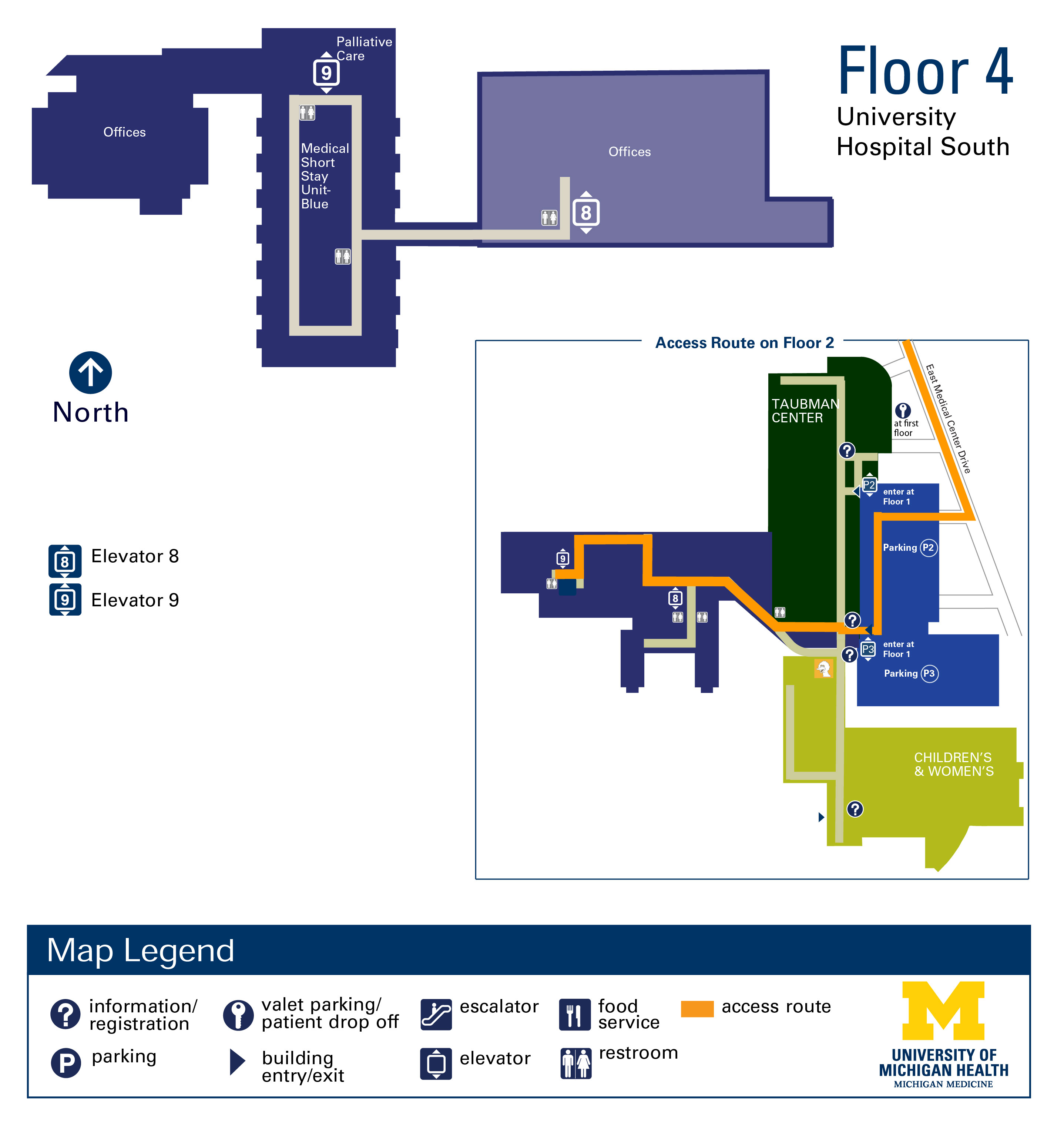 Map of University Hospital South Floor 4