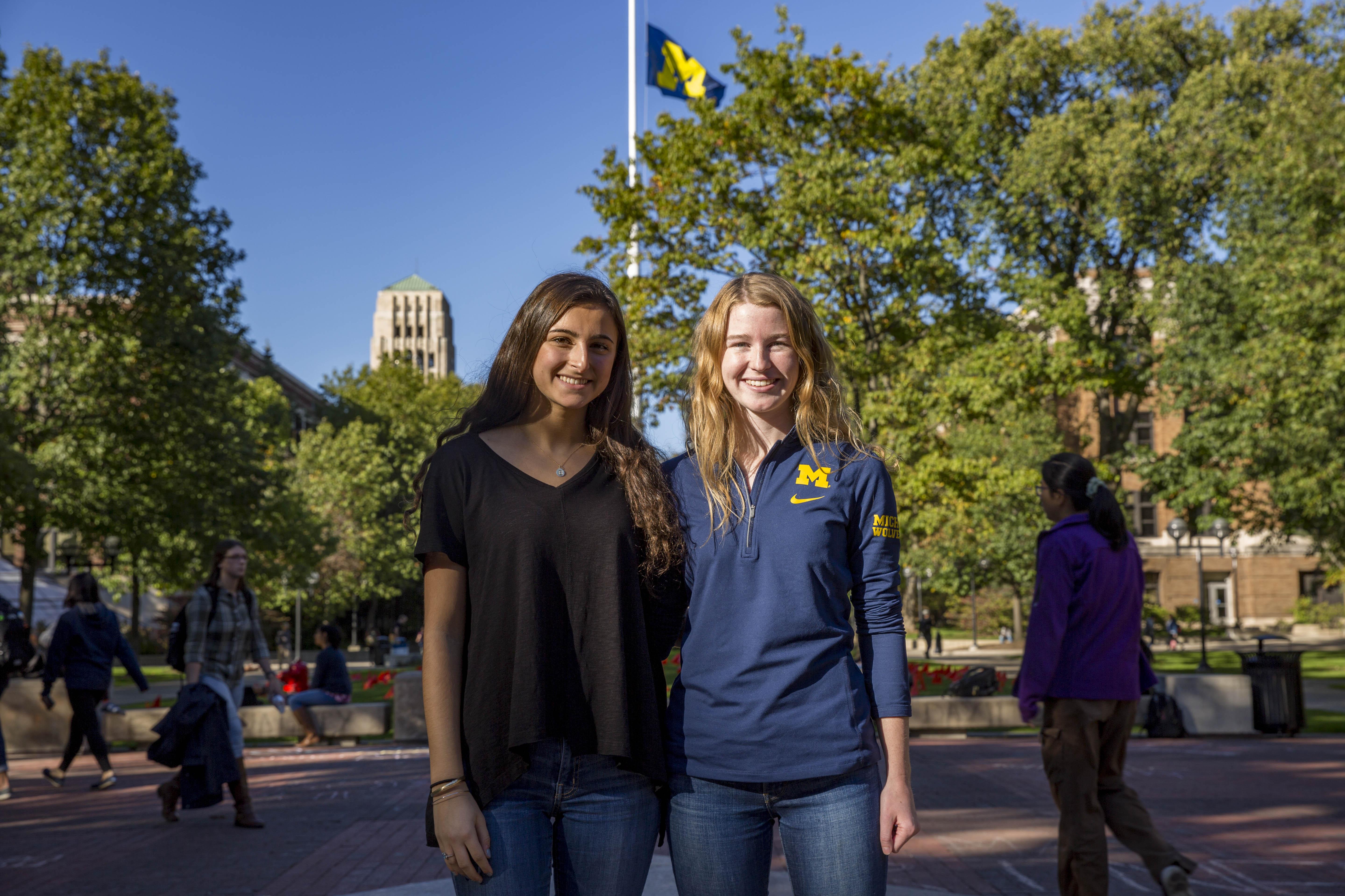 Students Blake Rogelsky and Meghan Hoffman on the University of Michigan campus